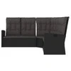 Lauko baldų komplektas Atlošiama kampinė sofa su pagalvėlėmis, juoda, poliratanas