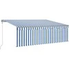 Markizė su uždanga/LED/vėjo jutikliu, mėlyna/balta, 4,5x3m