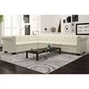 Chesterfield kampinė šešiavietė sofa, dirbtinė oda, balta