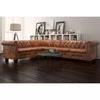 Chesterfield kampinė šešiavietė sofa, dirbtinė oda, ruda