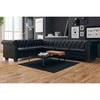 Chesterfield kampinė šešiavietė sofa, dirbtinė oda, juoda