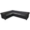 Chesterfield kampinė šešiavietė sofa, dirbtinė oda, juoda