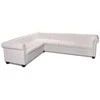 Chesterfield kampinė šešiavietė sofa, dirbtinė oda, balta
