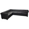 Chesterfield kampinė šešiavietė sofa, dirbtinė oda, juoda