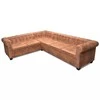Chesterfield kampinė šešiavietė sofa, dirbtinė oda, ruda