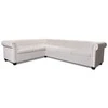 Chesterfield kampinė šešiavietė sofa, dirbtinė oda, balta