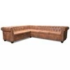 Chesterfield kampinė šešiavietė sofa, dirbtinė oda, ruda