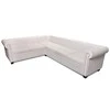 Chesterfield kampinė šešiavietė sofa, dirbtinė oda, balta