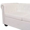 Chesterfield kampinė šešiavietė sofa, dirbtinė oda, balta