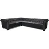 Chesterfield kampinė šešiavietė sofa, dirbtinė oda, juoda
