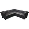 Chesterfield penkiavietė kampinė sofa, juoda, dirbtinė oda