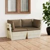 Lauko baldų komplektas Dvivietė sodo sofa iš palečių su pagalvėlėmis, eglės mediena