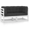 Dvivietė sodo sofa su pagalvėlėmis, balta, pušies masyvas