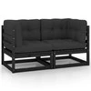 Dvivietė sodo sofa su pagalvėlėmis, juoda, pušies masyvas