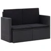 Lauko baldų komplektas Dvivietė sodo sofa su pagalvėlėmis, juodos spalvos, poliratanas