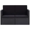 Lauko baldų komplektas Dvivietė sodo sofa su pagalvėlėmis, juodos spalvos, poliratanas