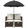 Dvivietė sodo sofa su skėčiu/taburetėmis, ruda, poliratanas