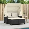 Dvivietė sodo sofa su skliautu/taburetėmis, juoda, poliratanas