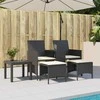 Dvivietė sodo sofa su staliuku/taburetėmis, juoda, poliratanas