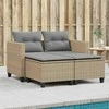 Dvivietė sodo sofa su taburetėmis, smėlio spalvos, poliratanas