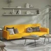Dvivietė sofa-lova, geltonos spalvos, aksomas