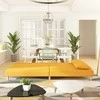 Dvivietė sofa-lova su dvejomis pagalvėmis, geltona, audinys