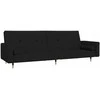 Dvivietė sofa-lova su dvejomis pagalvėmis, juoda, aksomas