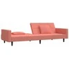 Dvivietė sofa-lova su dvejomis pagalvėmis, rožinė, aksomas