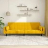 Dvivietė sofa-lova su dvejomis pagalvėmis, geltona, aksomas