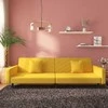 Dvivietė sofa-lova su dvejomis pagalvėmis, geltona, aksomas