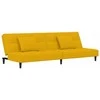 Dvivietė sofa-lova su dvejomis pagalvėmis, geltona, aksomas