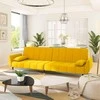 Dvivietė sofa-lova su dvejomis pagalvėmis, geltona, aksomas