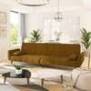 Dvivietė sofa-lova su dvejomis pagalvėmis, ruda, aksomas