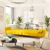 Dvivietė sofa-lova su dvejomis pagalvėmis, geltona, aksomas
