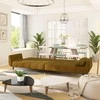 Dvivietė sofa-lova su dvejomis pagalvėmis, ruda, aksomas