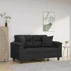 Dvivietė sofa su pagalvėlėmis, juoda, 120cm, dirbtinė oda