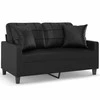 Dvivietė sofa su pagalvėlėmis, juoda, 120cm, dirbtinė oda