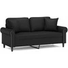 Dvivietė sofa su pagalvėlėmis, juoda, 140cm, dirbtinė oda