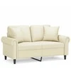 Dvivietė sofa su pagalvėlėmis, kreminė, 120cm, dirbtinė oda