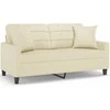 Dvivietė sofa su pagalvėlėmis, kreminė, 140cm, dirbtinė oda