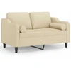 Dvivietė sofa su pagalvėlėmis, kreminės spalvos, 120cm, audinys