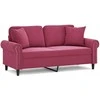 Dvivietė sofa su pagalvėlėmis, raudonojo vyno, 140cm, aksomas