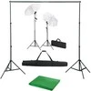 Fotostudijos komplektas su fonu, šviestuvais ir skėčiais