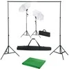 Fotostudijos komplektas su fonu, šviestuvais ir skėčiais