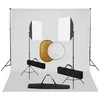 Fotostudijos komplektas su šviesdėžėmis, fonu ir reflektoriumi