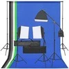 Fotostudijos rinkinys su apšvietimo rinkiniu ir fonu