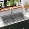 Įleidžiama Dviguba Virtuvės Plautuvė iš Granito, Pilka