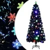 Kalėdų eglutė su LED snaigėmis, juoda, 210cm, optinis pluoštas