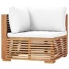 Kampinė sodo sofa su kreminėmis pagalvėlėmis, tikmedžio masyvas