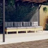 Keturvietė sodo sofa su pilkomis pagalvėlėmis, pušies masyvas